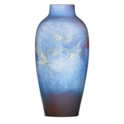 Monumental special-order Iris Glaze vase with egrets by Edward Hurley - Auction record, sale price, and art valuation. Compare with similar artists and explore comparable artworks.