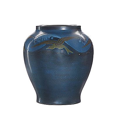 Exceptional and rare vase with seagulls and waves