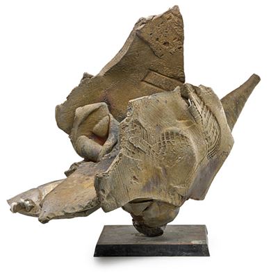 Slab-built raku-fired sculpture on pedestal by Paul Edmund Soldner - Auction record, sale price, and art valuation. Compare with similar artists and explore comparable artworks.