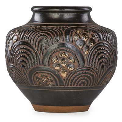 Glazed stoneware vase with incised decoration