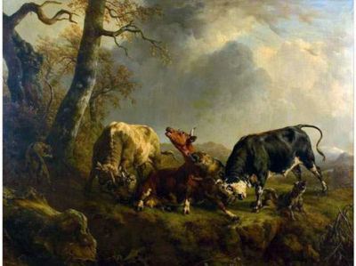Vache attaquée par des loups et défendue par des taureaux by Jacques-Raymond Brascassat - Auction record, sale price, and art valuation. Compare with similar artists and explore comparable artworks.