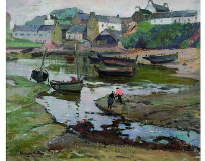 Coin de port animé à marée basse