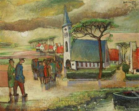 La sortie de l'église, 1954.