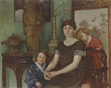 La Femme de l'artiste avec ses deux filles dans le salon japonais
