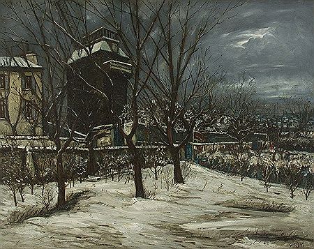 Le Maquis de Montmartre et le Moulin de la Galette sous la neige