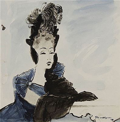 Dessin de mode pour Caroline Reboux, 1945
