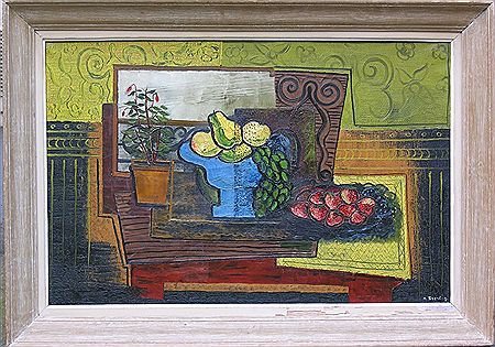 Nature morte à la coupe de fruits bleue
