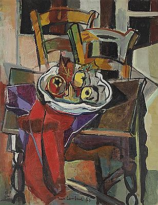 Composition aux chaises et coupe de fruits