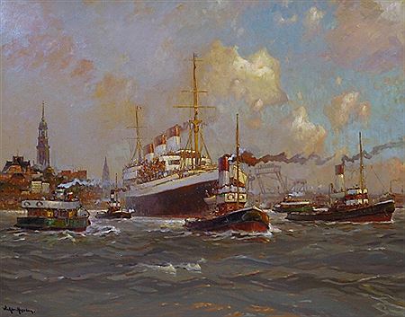 Passenger Ships with Tugs in the Port of Hamburg by Carl Friedrich Winkler-Hagedorn - Auction record, sale price, and art valuation. Compare with similar artists and explore comparable artworks.