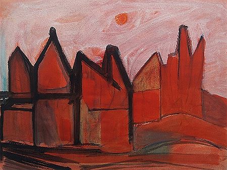 Red Pointy Houses and Red Building (2)