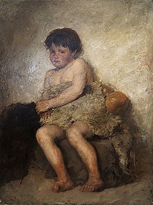 Portrait of a young boy seated full length wearing a sheepskin by Modesto Brocos Y Gomes - Auction record, sale price, and art valuation. Compare with similar artists and explore comparable artworks.