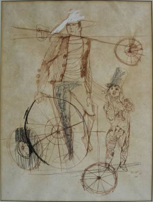 "Clown and Wheels" by Sam Scott - Auction record, sale price, and art valuation. Compare with similar artists and explore comparable artworks.