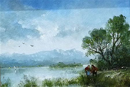 Landschaft am Chiemsee mit Personen