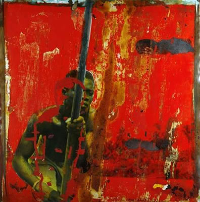 Athlète sur fond rouge