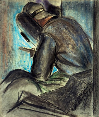 A STUDY OF A WELDER by Louis Muhlstock - Auction record, sale price, and art valuation. Compare with similar artists and explore comparable artworks.