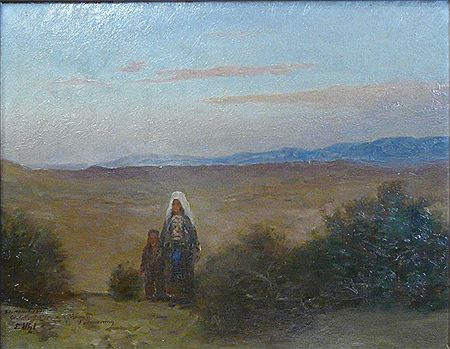 Hagar und ihr Sohn Ismael in der Wüste