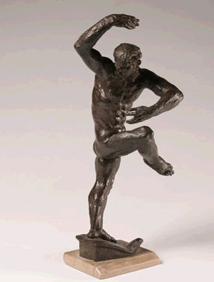 Wooden abstract sculpture of a standing figure