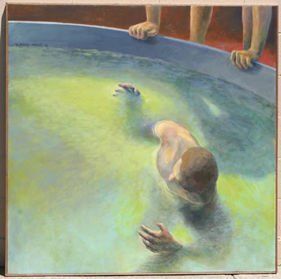 Sample artwork by Doris Vlasek-Hails (1938 - 2004), known for abstract figurative oil and acrylic painting, water images, collage, ceramics - View similar artists and auction records