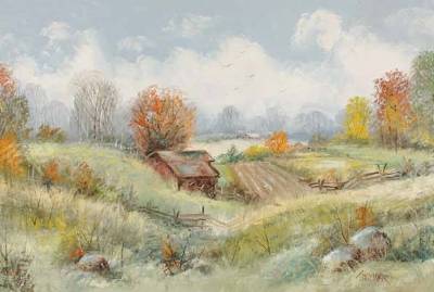 Farm landscape with shed