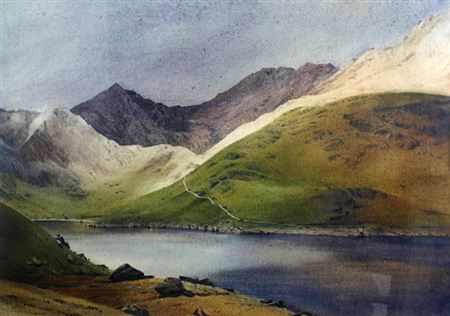 Atmospheric scene of Snowdon from Llyn Llydaw