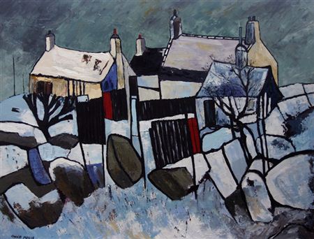 Anglesey farm under snow, entitled verso Eira (Snow), Pentra Berw