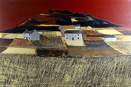 Pembrokeshire landscape with farm buildings in foreground and Carn Ingli in background entitled 'Farm Near St Davids'