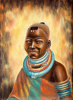 Portraits of a man with pipe and woman with beaded collar