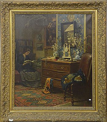 "Intérieur avec jeune femme lisant" by René Janssens - Auction record, sale price, and art valuation. Compare with similar artists and explore comparable artworks.