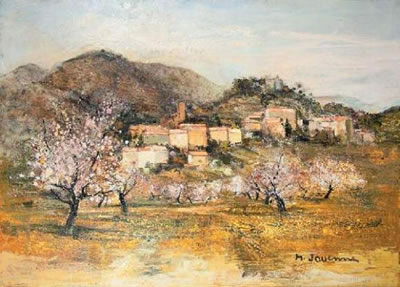 Village et verger fleuri