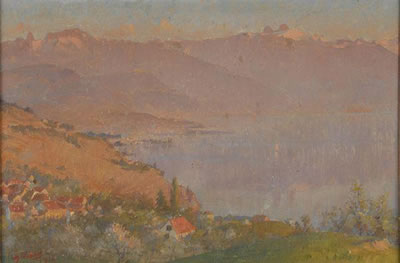 Village au bord d'un lac, 1918 - Chateau Chillon au crépuscule, 1918