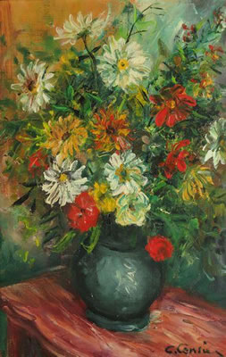 Bouquet sur une table d'acajou
