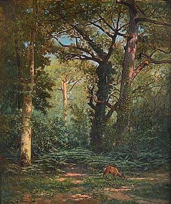 Biche et faisans en sous-bois (2)