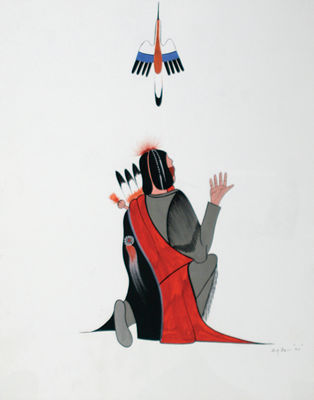 Untitled (Indian with Bird) by Woody Big Bow - Auction record, sale price, and art valuation. Compare with similar artists and explore comparable artworks.