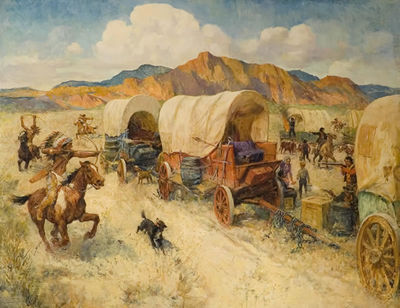 Attack on the Wagon Train by Arthur Ernst Becher - Auction record, sale price, and art valuation. Compare with similar artists and explore comparable artworks.