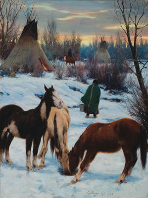 Cheyenne Winter Camp by William Bill Gollings - Auction record, sale price, and art valuation. Compare with similar artists and explore comparable artworks.