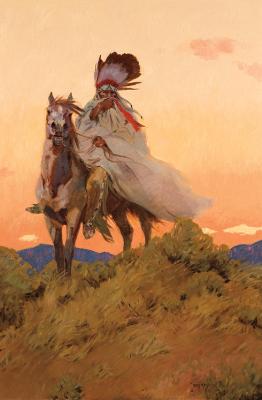 Sample artwork by John Moyers (Born 1958), known for landscape, western figure-genre, and portrait-indians - View similar artists and auction records
