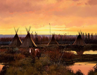 Indian Encampment at Dusk