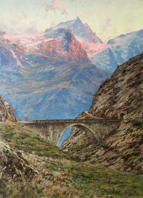 La Meije, soleil couchant. Au premier plan, le Pont sur le Maurian.