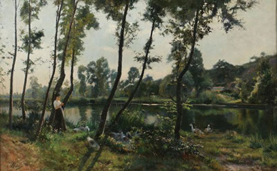 Paysage lacustre à la gardienne d'oie.