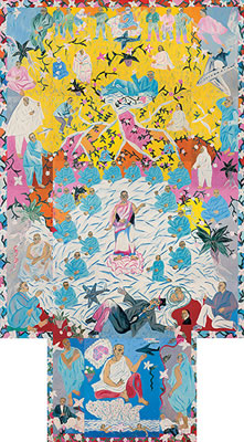 Sample artwork by Arpita (Gayatri Sinha) Singh (Born 1937), known for painting images symbolic of urban indian life, violence vs. civility - View similar artists and auction records