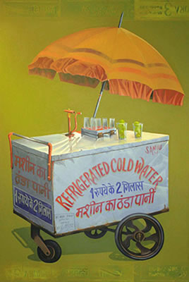Sample artwork by Sanjay Kumar Singh (Born 1981), known for painting, bright collaged drawings - View similar artists and auction records