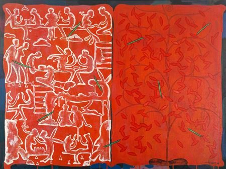 Sample artwork by Aniket Khupse (Born 1975), known for abstract, symbolic painting, portraits - View similar artists and auction records
