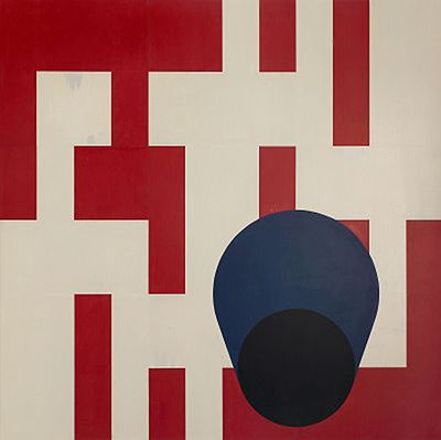 Sample artwork by Olle Borg (Born 1960), known for complex numerical patterns and use of humbrol paint colors in materialized picture rooms - View similar artists and auction records