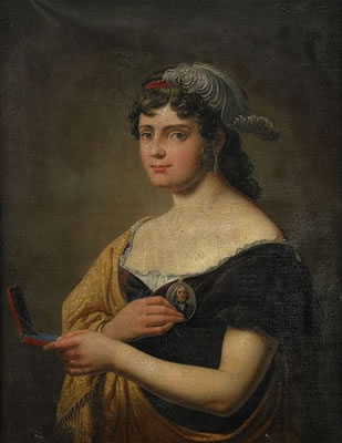Porträtt av adelskvinnan Christina Sofia Lagerberg, född von Gertten (1766-1829) iklädd purpurfärgad klänning och gyllengul sjal, i handen hållande sin makes porträtt i miniatyr - midjebild by Per Krafft II - Auction record, sale price, and art valuation. Compare with similar artists and explore comparable artworks.