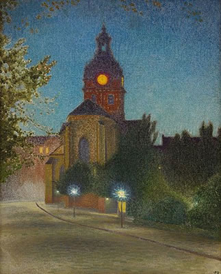 Jakobs kyrka i skymning - motiv från Stockholm