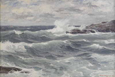 Sample artwork by Oscar Hullgren (1869 - 1948), known for marine painting, capturing movements of waves and refraction of light, impressionist brushwork - View similar artists and auction records