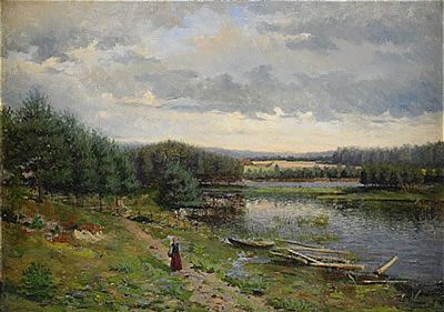 Insjölandskap med flicka på stig by Julia Stromberg - Auction record, sale price, and art valuation. Compare with similar artists and explore comparable artworks.