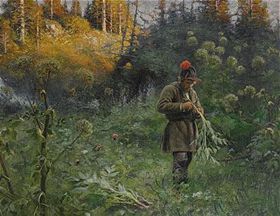 Jägare i skogsdunge