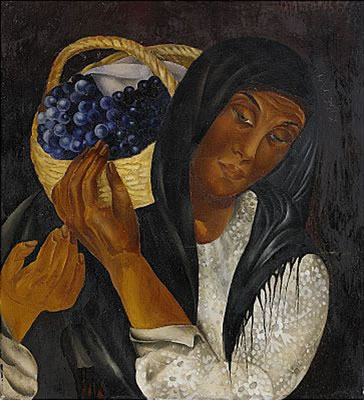 Woman with a basket of grapes