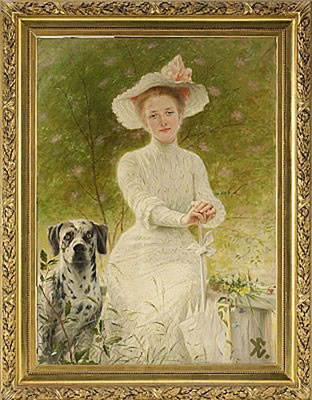 Porträtt av Anne Sophie Ekenmann (1875-1947), gift Ek, med sin Grand Danois